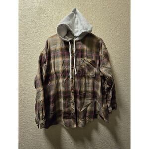 Maurices Plaid Hooded Overpiece Olive Green Size 1X